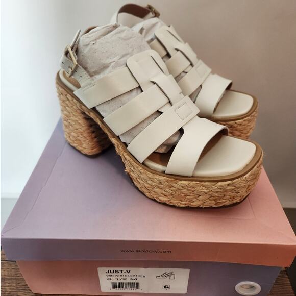 Lisa Vicky Nordstrom Just-V White Leather strappy platform wo. men size 8.5 - Picture 1 of 6
